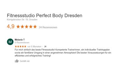Fitnessstudio Dresden Perfect Body - Google Bewertung - Melanie